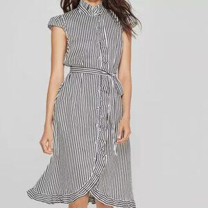 Who What Wear Black & White Stripe Midi Dress Size Small